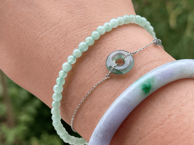 Bracelet perles de jade vert pomme (4mm) - HS719