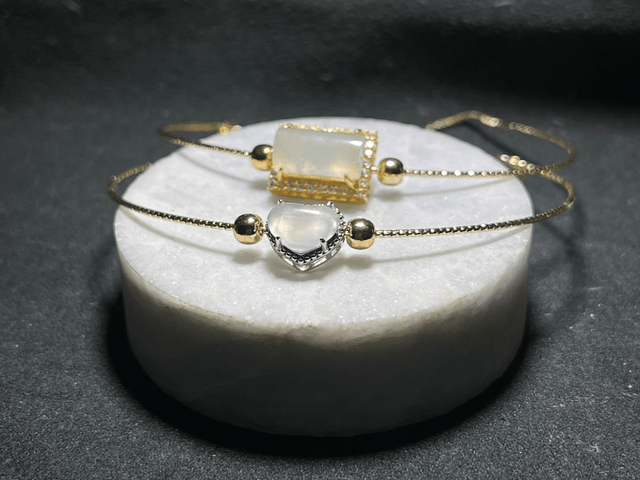 Bracelet cœur de jade (argent/doré)
