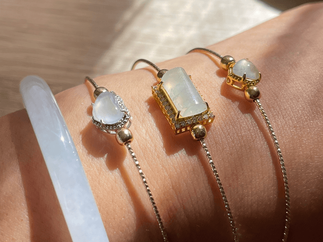 Bracelet cœur de jade (argent/doré)